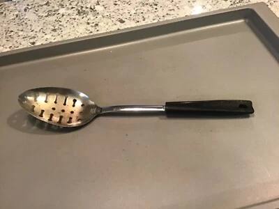 Vintage EKCO Chrome Slotted Cooking Spoon USA Black Corn Cob Handle - Image 1 of 4