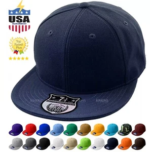 Premium Solid Fitted Baseball Cap Hat Trucker Blank Plain Flat Bill 9 Sizes - Picture 1 of 72