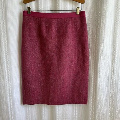 Boden Skirt 6R British Tweed 100% Wool Lined Pencil Pink Grey Herringbone - Image 1 of 4