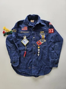 Vintage 1940s BSA Boy Scouts Of America Blue Twill Uniform Shirt Metal Buttons - Picture 1 of 10