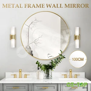 100CM Round Wall Mirror Bathroom Vanity Home Decor Gold Framed Makeup Mirror - Picture 1 of 12