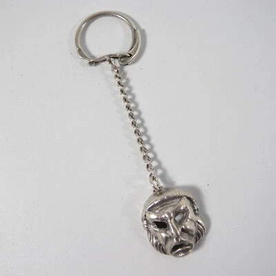 PORTACHIAVI PORTA CHIAVI IN ARGENTO 800 CON CIONDOLO MASCHERA TRAGEDIA GRECA - Immagine 1 di 4