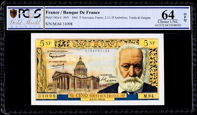 5 Nouveaux Francs 1961 France / Banque De France PCGS 64 OPQ Choice Uncirculated - Image 1 of 3