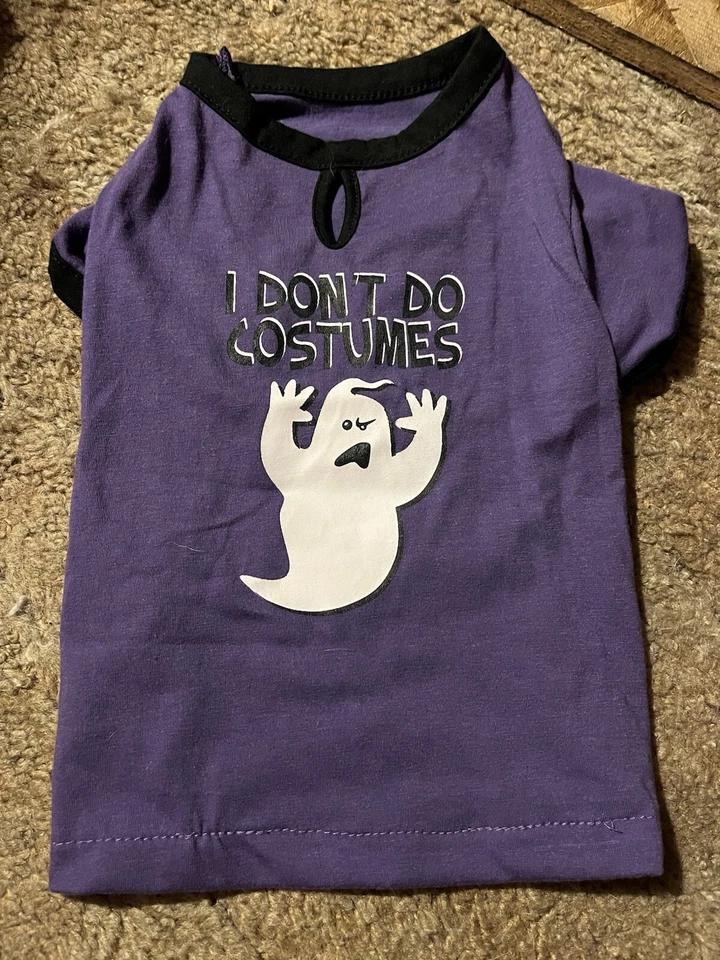 I Don't Do 服装小号紫色狗万圣节衬衫带幽灵 — 第 1/2 张图片