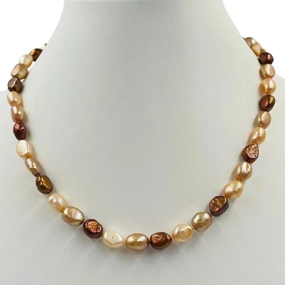 Vintage Cultured Baroque Pearl Necklace Champagne Bronze 14K GP Clasp 17 Inch - Image 1 of 4