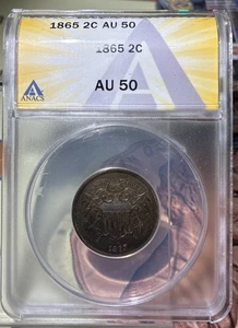 1865 U.S. 2¢ Piece Anacs AU50 Nice Coin - Picture 1 of 6