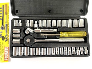Juego de enchufes de trinquete métricos y pulgadas Peerless de colección combinación de 3/8" y 1/4" - Imagen 1 de 5