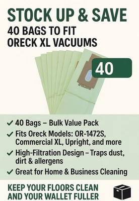 DVC Green Double Wall Type Oreck XL Upright Vacuum Cleaner Bags 40 bags bulk vac - Image 1 of 3