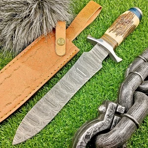 Handmade DAMASCUS STEEL KNIFE Hunting Knife BOWIE Dagger, W/SHEATH TN-7828 - Picture 1 of 9