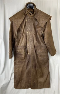 Vintage Phase 3 Braun Leder Herren Gr. M Western Trenchcoat Duster Marlboro Man - Bild 1 von 17