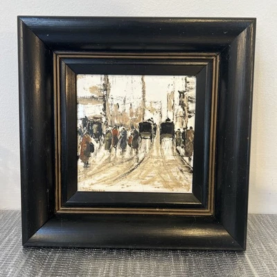 Mario Maresca Italian Artist 1877-1959 Oil On Porcelain Tile Street Scene Paris - Image 1 of 4