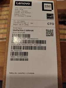 Lenovo IdeaPad Slim 3 Intel Core 5 16GB RAM 512GB SSD 16"WUXGA Laptop 83K5CTO1WW - Picture 1 of 12