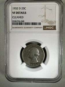 1932-D 25C Silver Washington Quarter Key Date NGC VF Detail (Cleaned) Coin - Picture 1 of 4