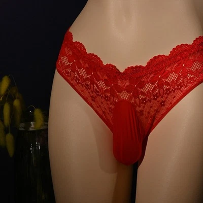 Calzoncillos florales de encaje para hombre Tanga Ropa interior Sexy Bolsa de pelota Bragas Lencería Foto 1 de 4