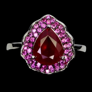 925 Sterling Silver Ring Pear Ruby 9x7mm Sapphire Diamond Cut Gemstone Jewelry 7 - Picture 1 of 13