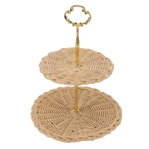 BAFOVY 2 Tier Rattan Serving Stand Trays Material Elegant And Versatile - Picture 1 of 12