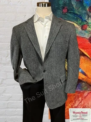 Harris Tweed x Jos A Bank 44R Black White Herringbone Sport Coat Blazer 3/2 Roll - Image 1 of 4