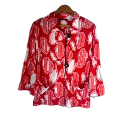 Kaktus Distressed Abstract Artsy Button Front Cardigan Top Size Medium Bright - Image 1 of 4