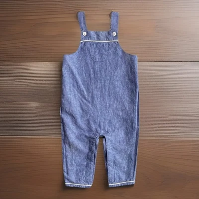 Mameluco Janie and Jack Baby Boys mezcla de lino azul cambray talla 6-12M Foto 1 de 4