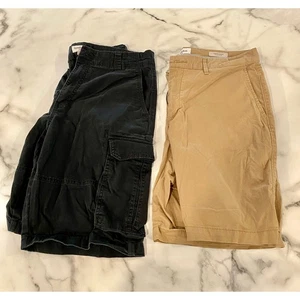 Goodfellow - Men's Size 34 Black Cargo & Khaki Linden Flat Front Shorts - Picture 1 of 11