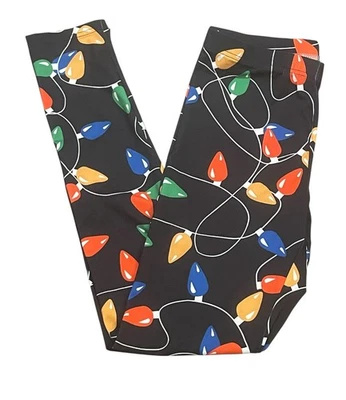 Woman's Christmas Black  Leggings Accented with Christmas Bulbs  Size Large - Image 1 of 3