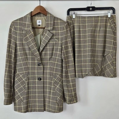 Traje Blazer Cabi Pasatime Pata de Gallo Talla 4 y Falda Talla S Amarillo, Marrón Elástico  Foto 1 de 4