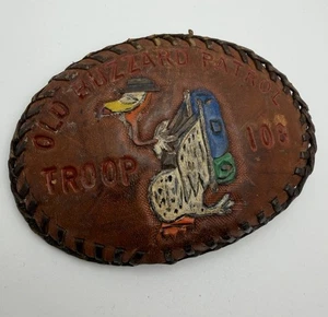 BSA Old Buzzard Patrol Troop 108 Leather Covered Metal Belt Buckle BB-178 - Picture 1 of 7