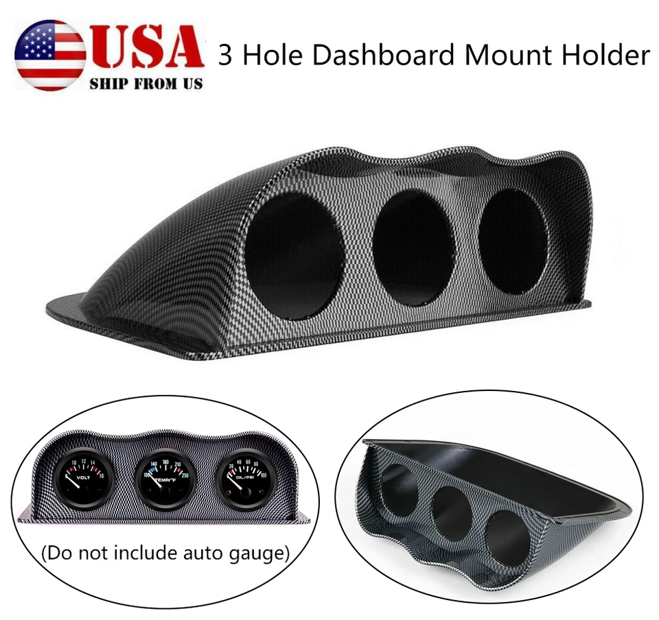52mm Triple Dash Gauge Meter Pod 3 Hole Dashboard Mount Holder Carbon Fiber Look Foto 1 de 4