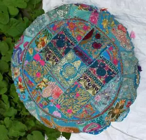 16" Round Patchwork Pillow Cushion Cover Indian Decorative Floor Covers Throw US - Picture 1 of 4