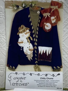 VTG Chilly Chums Primitive Applique Patterns Upcycle Sweatshirt Mittens Pattern - Picture 1 of 6
