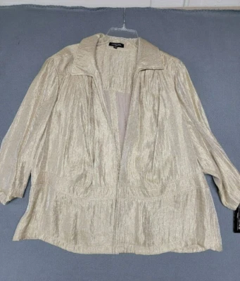 NWT~NOTATIONS Woman's 3X Shiny TAN Lightweight Crinkled Blazer OPEN FRONT $68 - Image 1 of 4