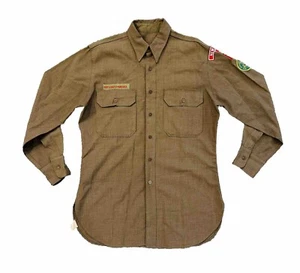 Vintage 70er Jahre BOY SCOUTS Hemd olivgrün Herren XL Wolle Viskose Polyestermischung - Bild 1 von 14