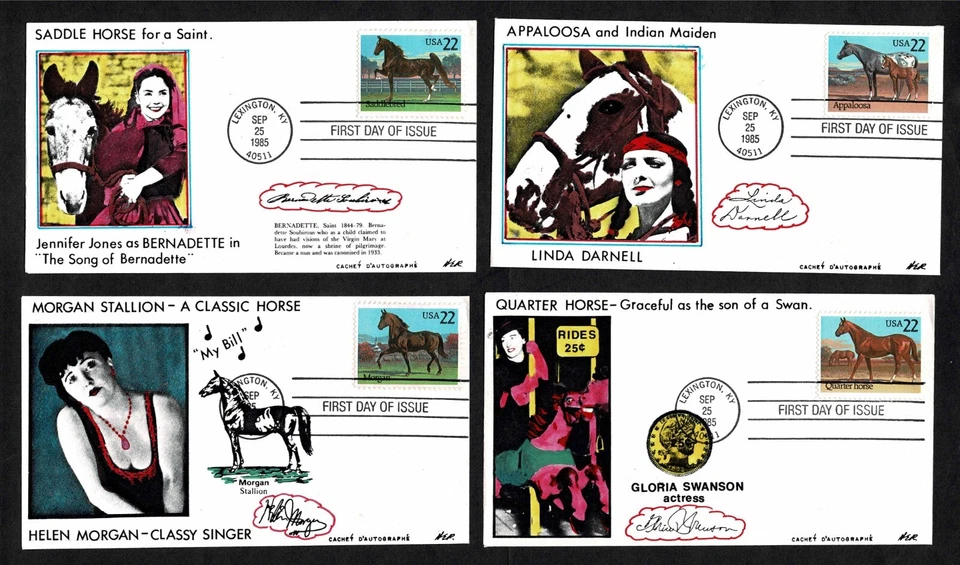 2155-2158 Horses first day covers - set of 4 Herb Runion "Cachet D'Autographe" - Image 1 of 1