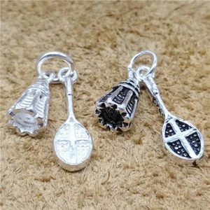 925 Sterling Silver Shuttlecock and Badminton Racket Charm Pendant for Bracelet - Picture 1 of 6