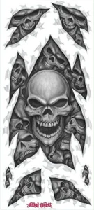 MOTORCYCLE DECAL SET Grey SKULLS CENTER LEFT RIGHT PRO VINYL STICKERS ATV Kit - Picture 1 of 3