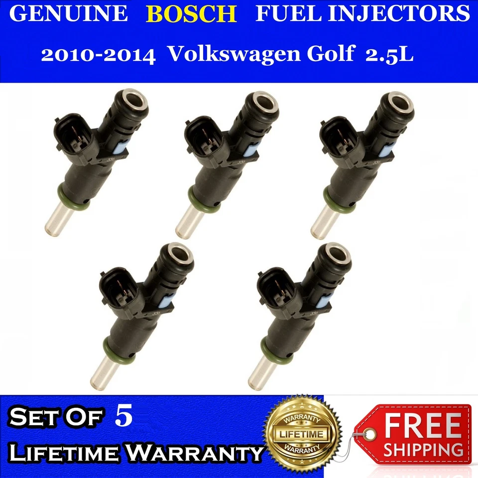 5x OEM Bosch Fuel Injectors For 2010-2014  Volkswagen Golf 2.5L #07K906031C - Image 1 of 1
