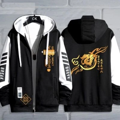 Genshin Impact Zhongli Hoodie Jacket Swaetshirt Costume Autumn Anime Coat B - Image 1 of 2