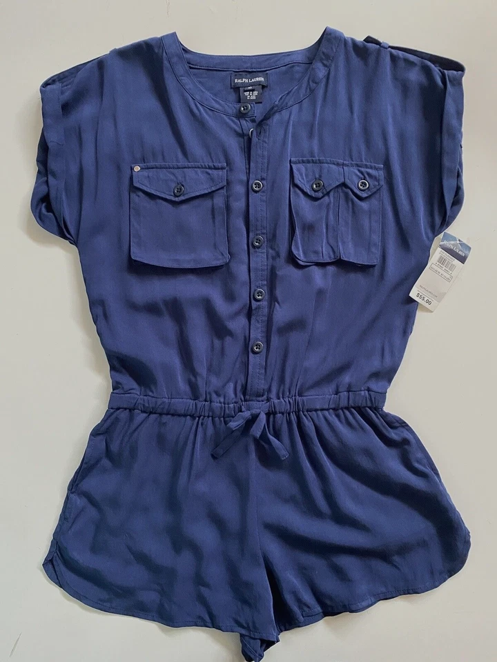 Mameluco Ralph Lauren Niña Una Pieza Abotonado Azul Marino Manga Corta Talla 10 Nuevo Con Etiquetas Foto 1 de 4