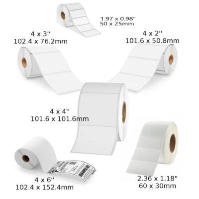 CRYSTALSAVINGS Thermal Label Address Rolls 50x25mm 60x30mm 4x2" 4x3" 4x4" 4x6" For Zebra CS