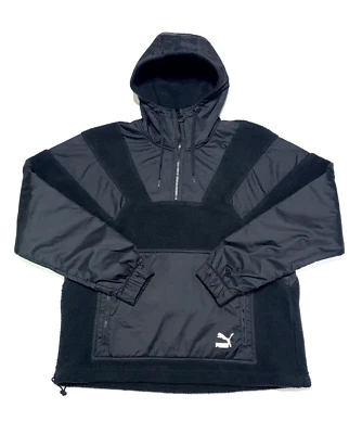 PUMA RETRO FUSION Half Zip Pullover Black Hooded Sherpa Jacket 597625-01 Men's M Foto 1 de 4