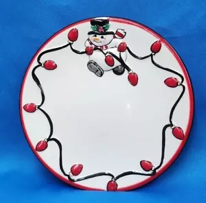 Fitz and Floyd Christmas Cheers Snack Plate Spreader Set Snowman String Lights - Picture 1 of 3