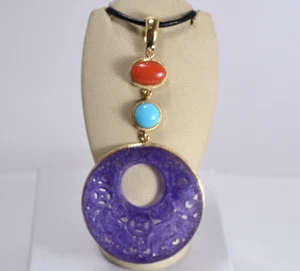 CIONDOLO  ARGENTO 925 DORATO GIADA  CORALLO ROSSO E TURCHESE           AGDV 0219 - Foto 1 di 3