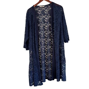 Agnes Orinda Lace Duster Kimono Cardigan Elegant Beach Cover Up Navy Blue 1X - Picture 1 of 8