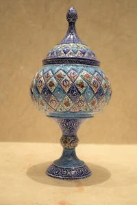 Sugar candy Bowl - Enamel Enamelling, miniature Mina Minakari blue - Picture 1 of 12