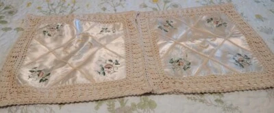 Juego de 2 fundas de almohada estilo victoriano crochet satinado crema vintage 15x14 cremallera Foto 1 de 4