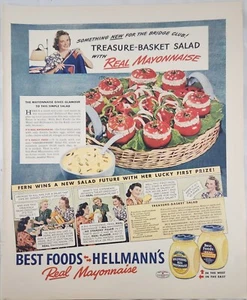 1941 Best Foods Hellmanns mayonesa anuncio vintage 14 x 10 cesta del tesoro ensalada - Imagen 1 de 1