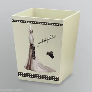 Hollywood Pink Glamour Chic Dress Bath Wooden Wastebasket Trash Bin Decor - Picture 1 of 1