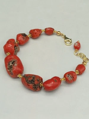 Bracciale donna vero corallo rosso di Sardegna sassi argento titolo 925  - Immagine 1 di 4