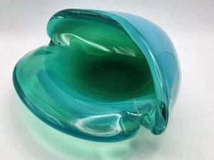 Vintage Murano Art Glass Seafoam Blue Green Opalescent Clam Shell Bowl - Picture 1 of 22