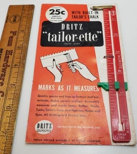 Dritz Tailor-ette Hem Marker Sewing Gauge Red W/ Brass End Original Card Vintage - Picture 1 of 4